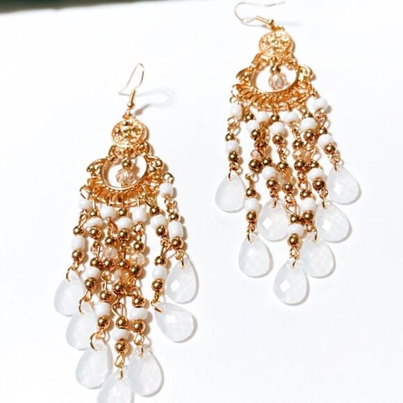 White beaded drop earrings #531 - Picture 3 of 5